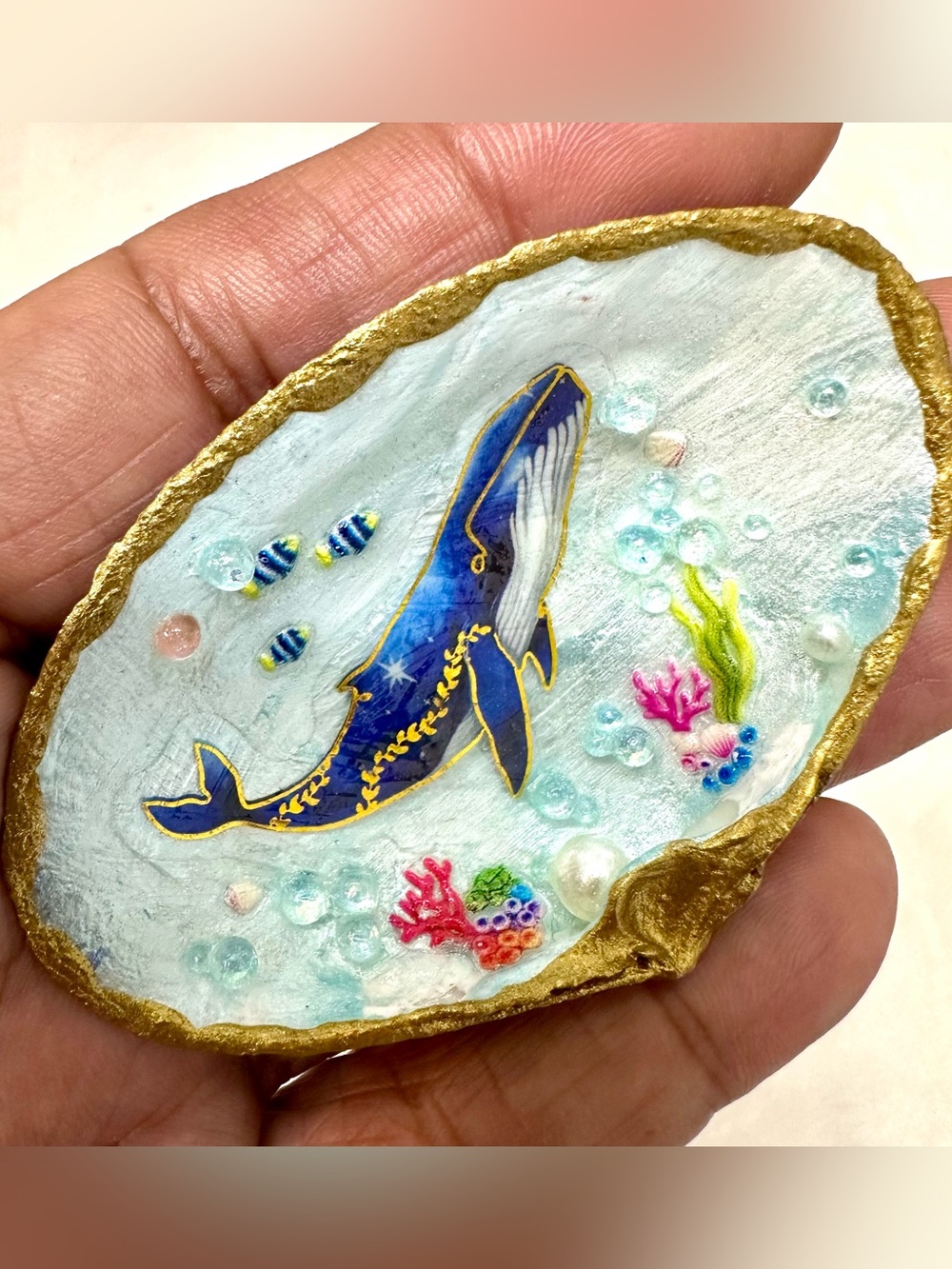 Hand Painted Clam Shell Whale Trinket Dish & Abstract